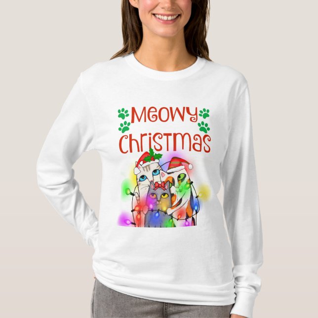 T-shirt Amoureux de les chats drôles de Noël outre de (Devant)