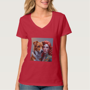 T-shirt Amoureux de les chiens Custom Design Red V-Neck
