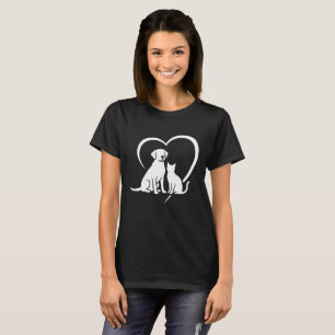 T-shirt Amoureux des animaux Chien et Chat Silhouette de c