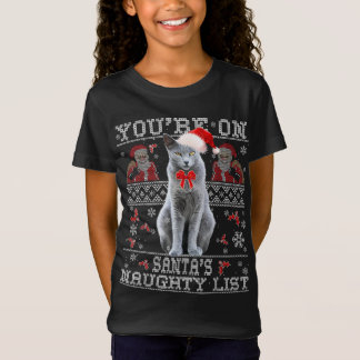 T-Shirt Amoureux des chats bleu russe Xmas laide