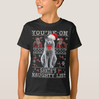 T-shirt Amoureux des chats bleu russe Xmas laide