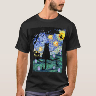 T-shirt Amoureux des chats Cat de nuit effrayant Ee Van Go