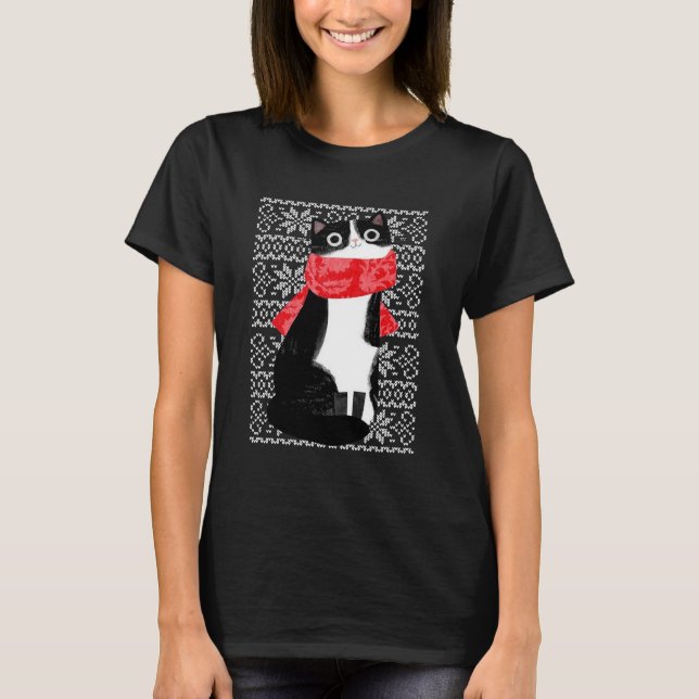 T-shirt Amoureux des chats d'hiver Cat Scarf (Devant)
