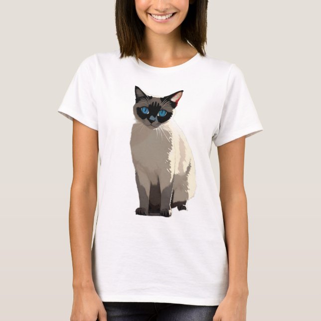 T-shirt Amoureux des chats Siamese Cat Art bleu (Devant)
