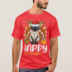 T-shirt Amoureux des chats siamois Halloween Noël Happy Ha