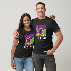 T-shirt Amoureux des chiens d'art pop vert et violet