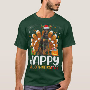 T-shirt Amoureux des chiens Doberman Halloween Noël Happy 