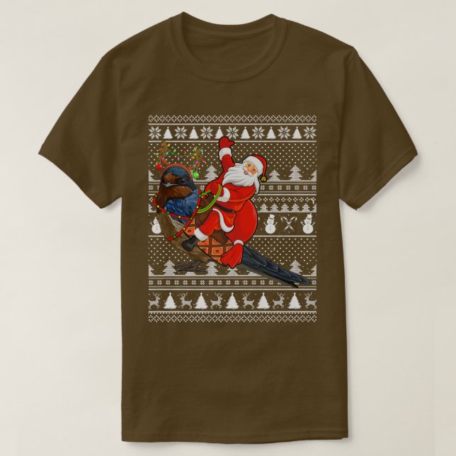 T-shirt Amoureux des oiseaux hirondelles Père Noël équitat (Design devant)