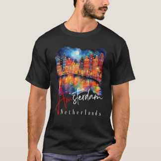 T-shirt Amsterdam À La Peinture De Nuit - Pays-Bas - Amste