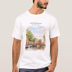 T-shirt Amsterdam Pays-Bas Canal Ville Colorée   Voyage