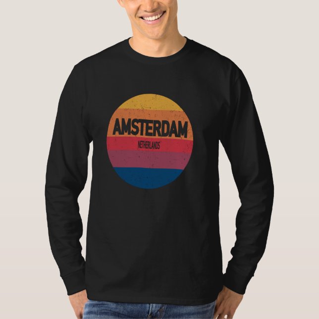 T-shirt Amsterdam Pays-Bas Retro Sunset Souvenir (Devant)