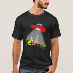 T-shirt Amusant Alien Croire OVNI Noël Arbre Snowflakes