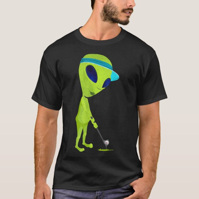 T-shirt Amusant Alien Jouer Golf Parodie Golfer UFO Golf (Devant)
