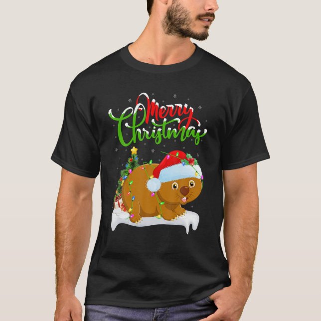 T-shirt Amusant Amoureux des animaux Wombat Xmas éclairage (Devant)