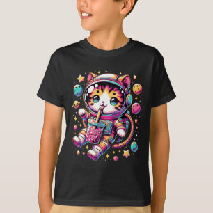 T-shirt Amusant astronaute espace Kawaii Boba Tea Cat