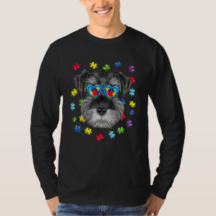 T-shirt Amusant Autisme Schnauzer Chien Puzzle Lunettes de