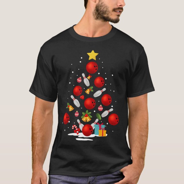 T-shirt Amusant Bowling Christmas Tree Lumières Noël Cadea (Devant)