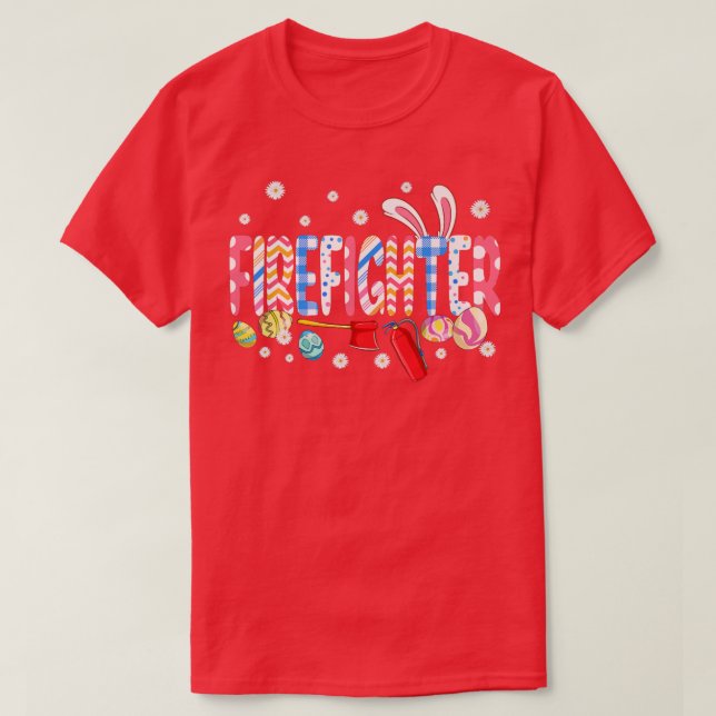 T-shirt Amusant Bunny Pompier Bunnies Oeufs Chasse Pâques  (Design devant)