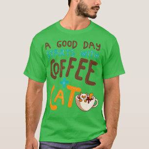 T-shirt Amusant Cat Café Mug Amoureux des chats Cute Coffe