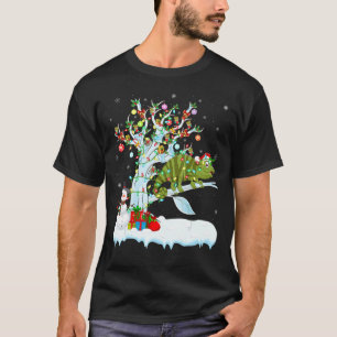 T-shirt Amusant Chameleon Xmas Arbre Éclairage Père Noël C