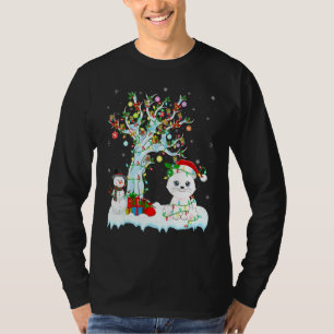 T-shirt Amusant Chat Xmas Arbre Éclairage Santa Hat Chat C