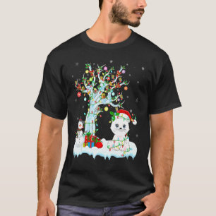 T-shirt Amusant Chat Xmas Arbre Éclairage Santa Hat Chat C