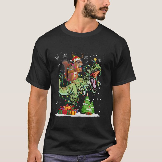 T-shirt Amusant écureuil lumière Santa Chapeau arbre Snowf (Devant)