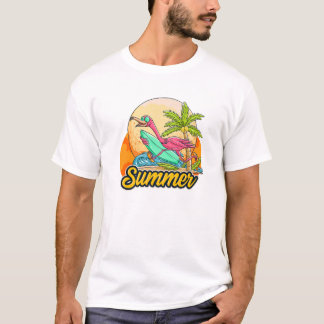 T-shirt Amusant Flamant rose Surf Surfer Famille Plage Vac