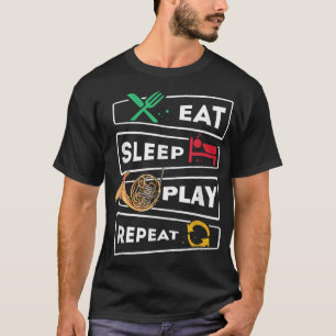 T-shirt Amusant Français Hornist Cadeau Manger Dormir Joue