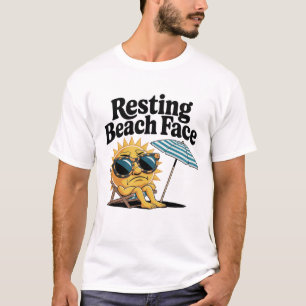 T-shirt Amusant Gras Blanc Repos Plage Face Été