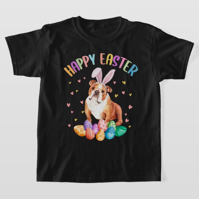 T-shirt Amusant Happy Pâques Anglais Bulldog Bunny Pet Amo (Poser)