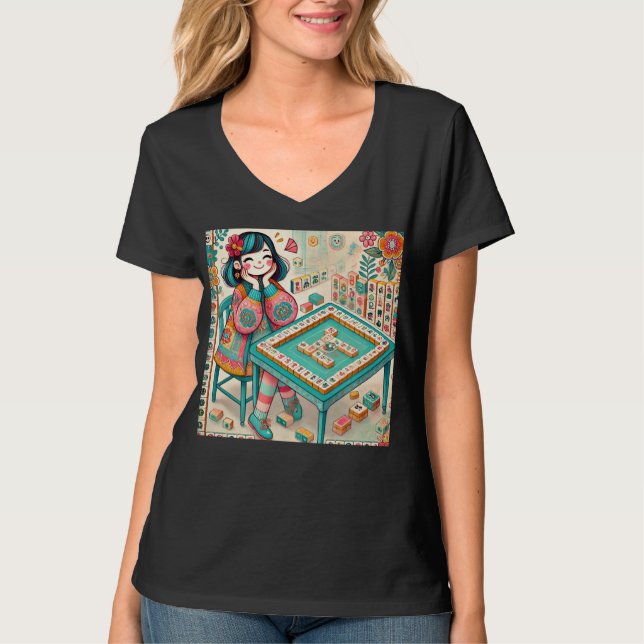 T-shirt Amusant Mahjong Design Chick Pour Femmes Filles Ma (Devant)