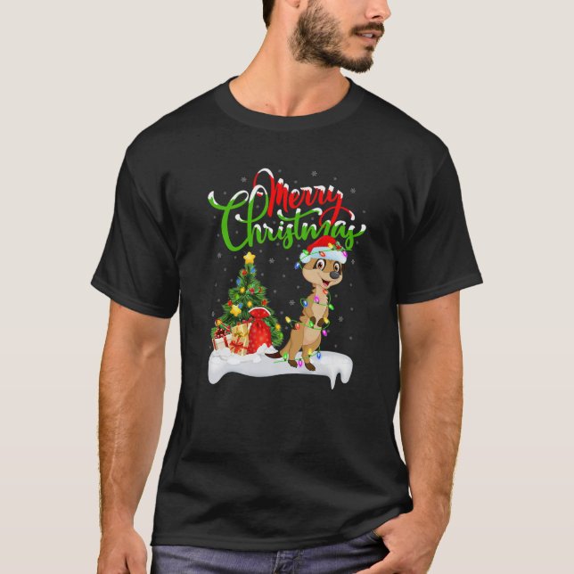 T-shirt Amusant Meerkat Amoureux des animaux Feu de Noël M (Devant)