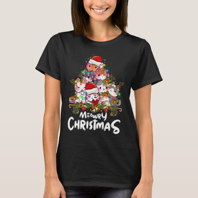 T-shirt Amusant Meowry feux de Noël Noël cadeau de Noël (Devant)
