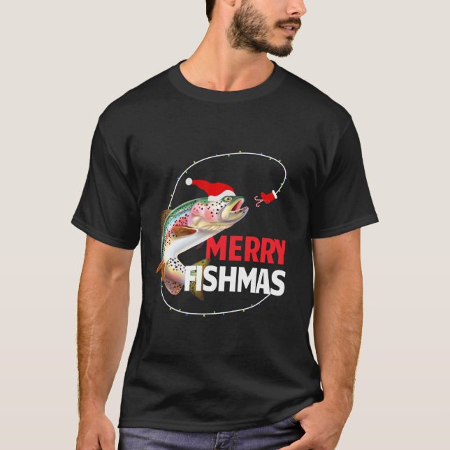 T-shirt Amusant Merry Fishmas Truite Pêcheurs (Devant)
