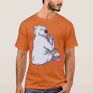T-shirt Amusant Ours Polaire Manger Unicorne Arc-en-ciel G