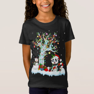 T-Shirt Amusant Panda Xmas Arbre Éclairage Santa Hat Panda