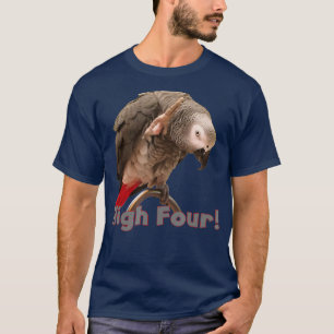 T-shirt Amusant perroquet gris africain brandissant quatre