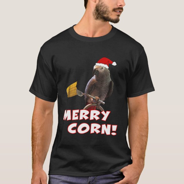 T-shirt Amusant perroquet gris d'Afrique Joyeux maïs Noël  (Devant)