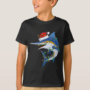 T-shirt Amusant Poisson Marlin Xmas Santa Hat Marlin Chri