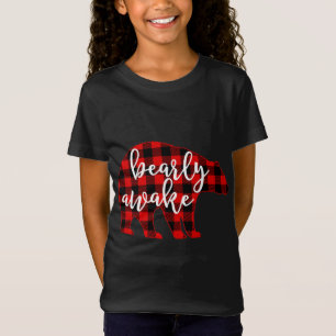 T-Shirt Amusant Réveil Bearly. Jeu d'ours. Buffalo Plaid C