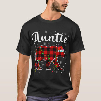 T-shirt Amusant Rouge Plaid Feux de Noël Tante Ours Xmas
