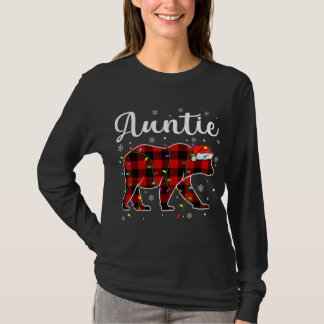 T-shirt Amusant Rouge Plaid Feux de Noël Tante Ours Xmas