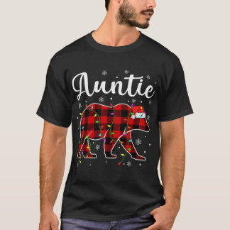 T-shirt Amusant Rouge Plaid Feux de Noël Tante Ours Xmas