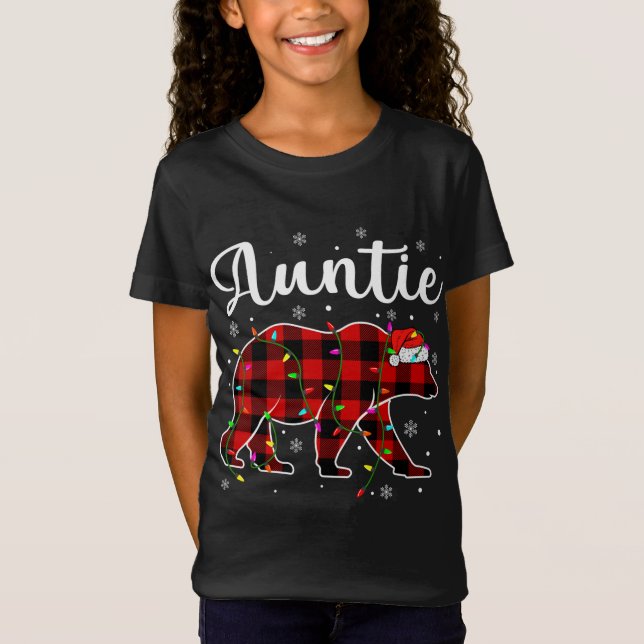 T-Shirt Amusant Rouge Plaid Feux de Noël Tante Ours Xmas (Devant)