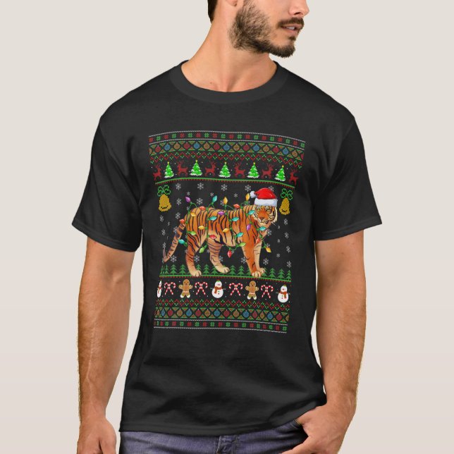 T-shirt Amusant Tigre Xmas Santa Hat Bengal Tiger laide (Devant)
