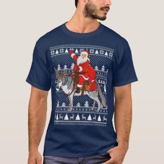 T-shirt Amusant Wolf Lover Père Noël équitation Wolf Laid 