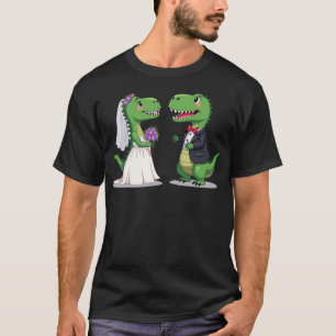 T-shirt Amusante Épouse et fille de dinosaure T-Rex Vert