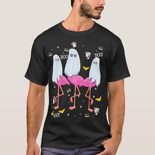 T-shirt Amusante fête d'Halloween Flamant rose Boo (Devant)