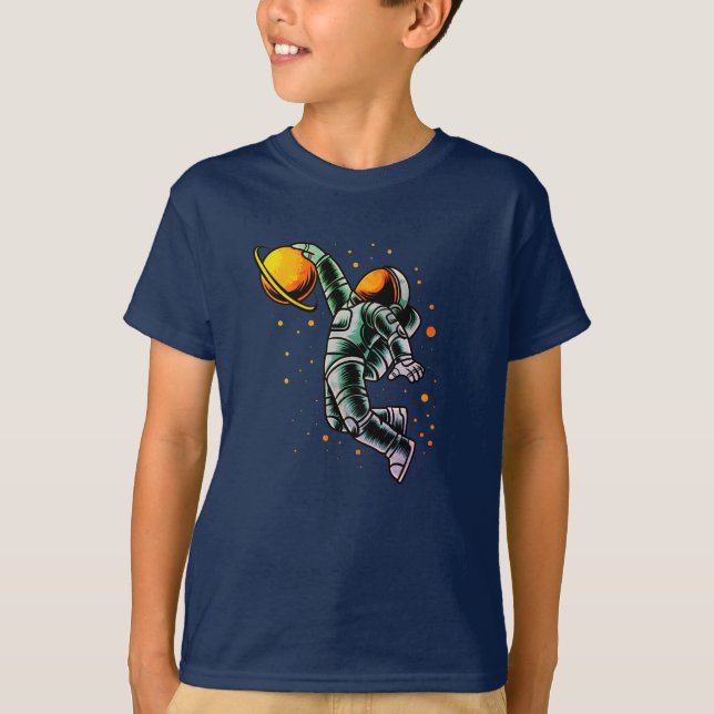 T-shirt Amusante planète spatiale astronaute de basket-bal (Devant)
